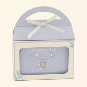 Sparkle Allure Cubic Zirconia Silver Tone Pure Silver Over Brass Heart 2 Piece